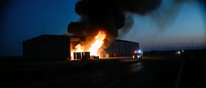 Огонь на 16-м километре: в Баксанском районе полыхало складское помещение