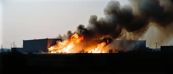 Сильный ветер осложняет ликвидацию крупного пожара на складском объекте в Ростовской области